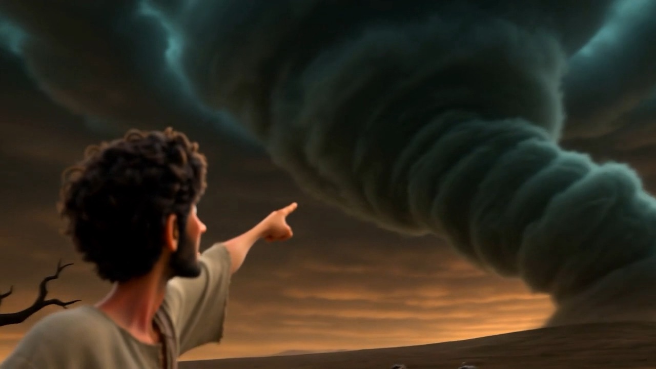 He stops mid-sentence and points at the sky