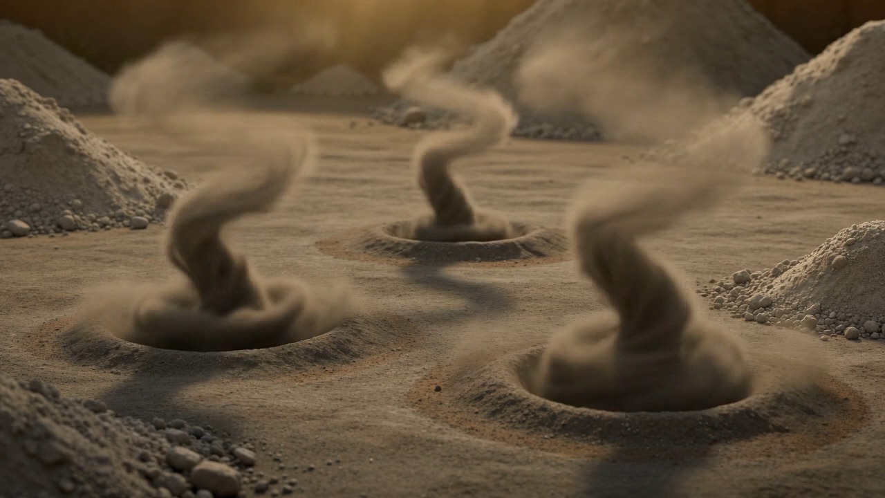 Dust devils spinning up out of the ground