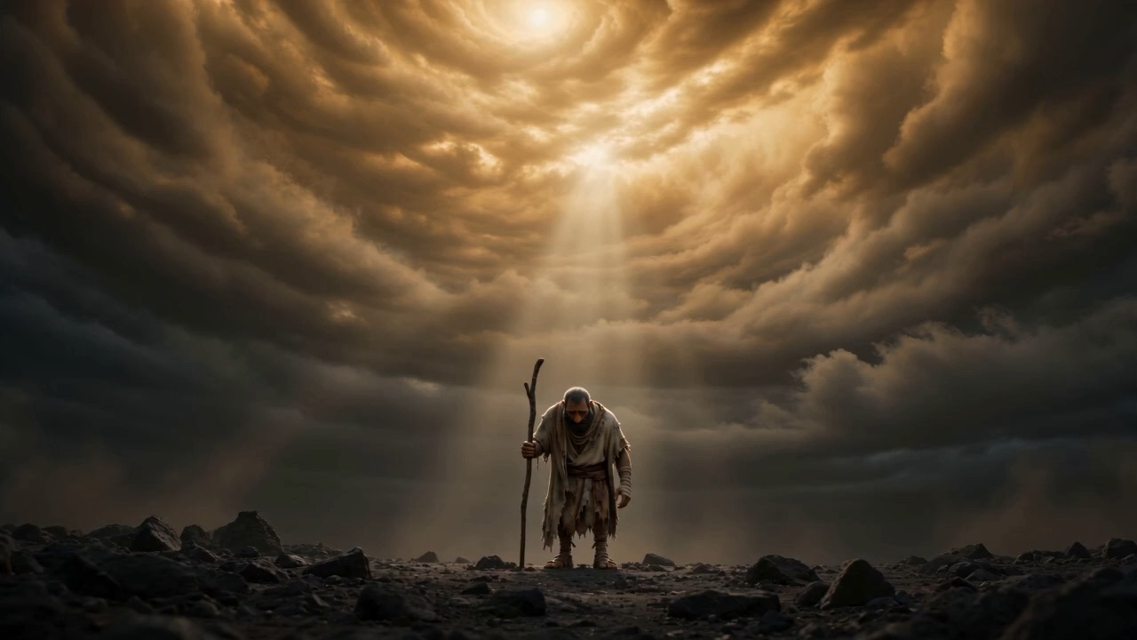 He walks out into the middle of the crater