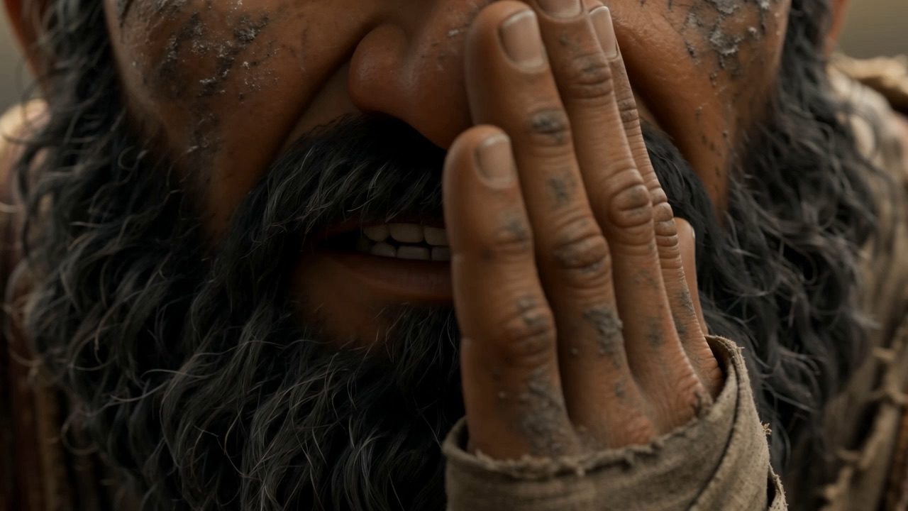 He puts a hand over his own mouth