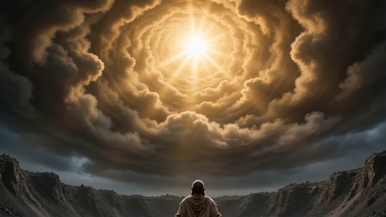 He walks toward the light at the centre of it