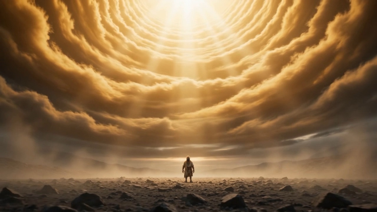 A radiance standing in the cloud above him