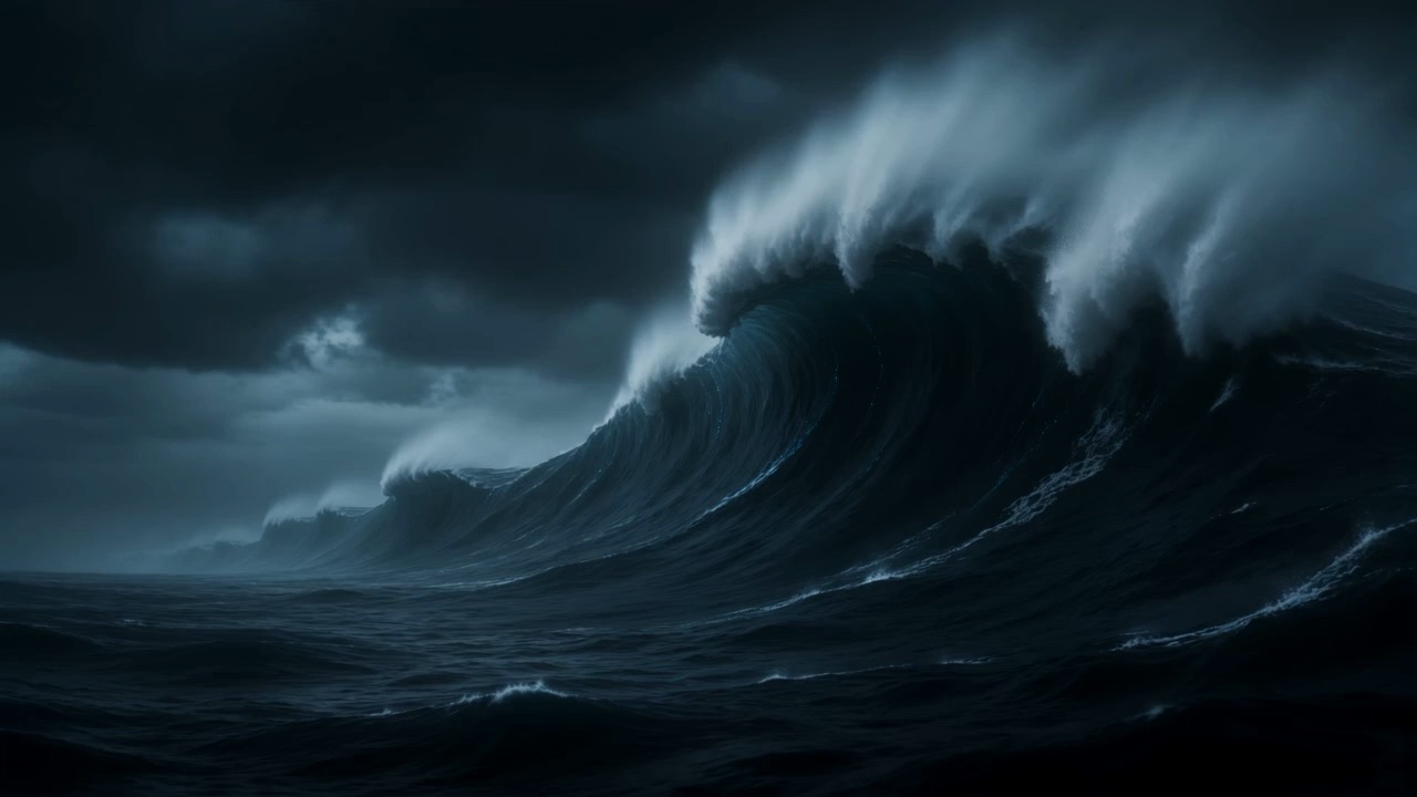 A black sea under a black sky