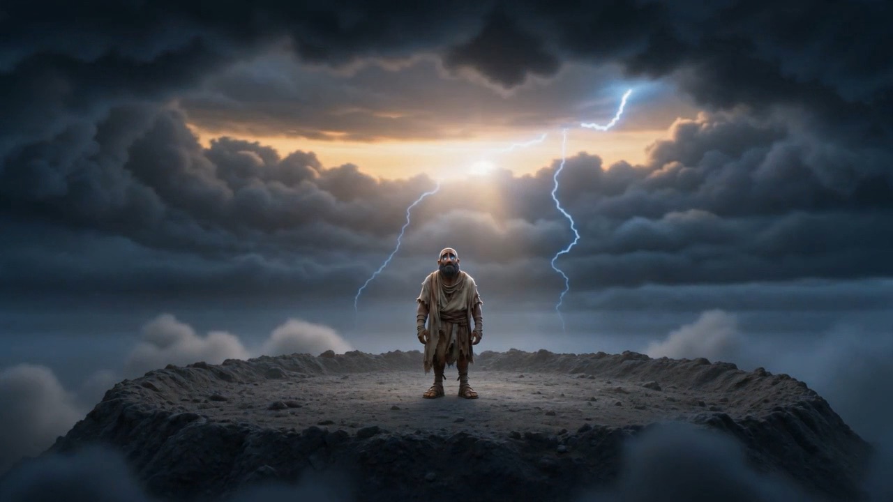 One man alone on a rise in the last of the storm