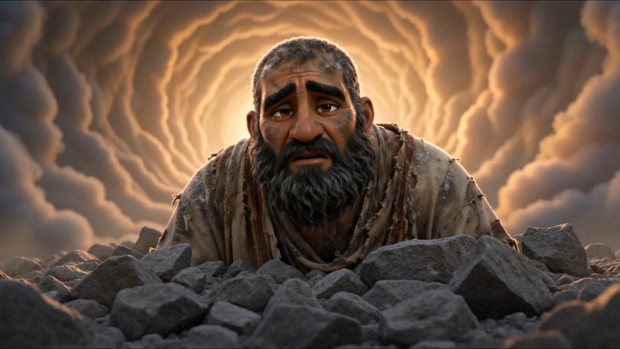 He bows his head over his hands