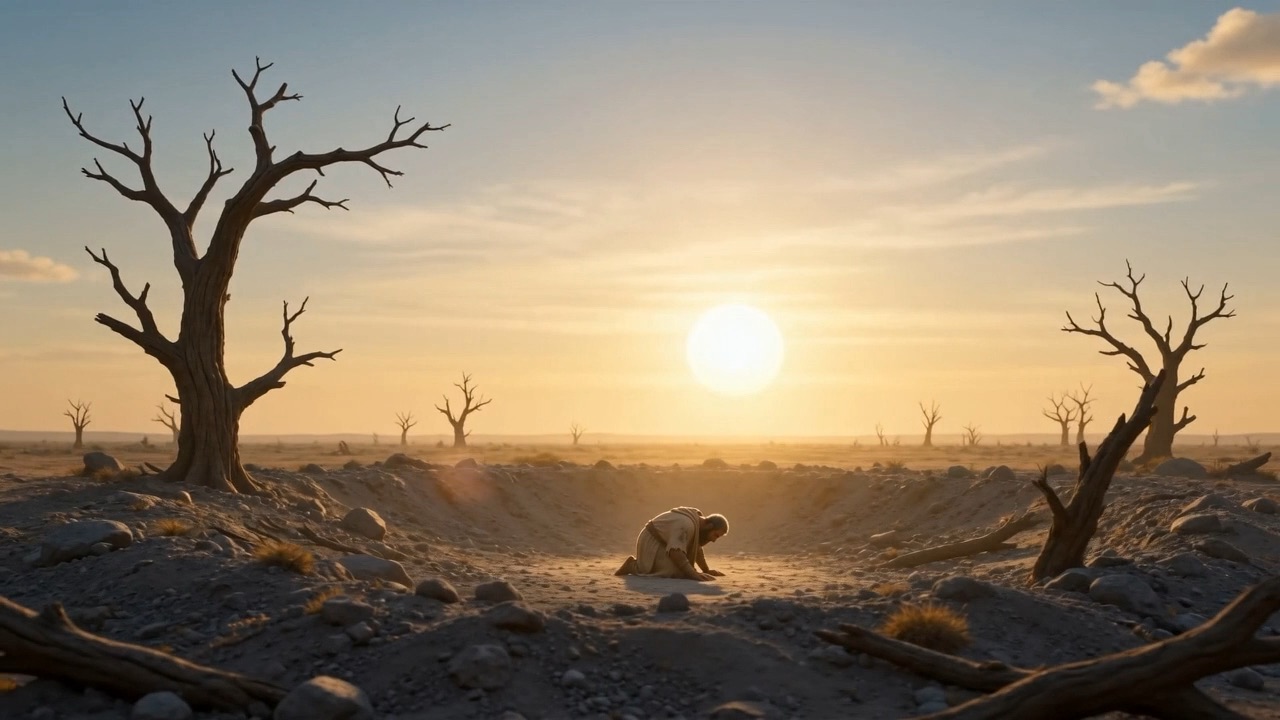 The ash plain, bright for the first time