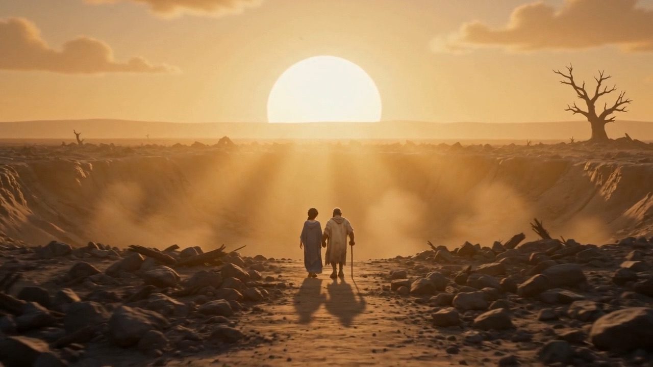 The two of them walking out of the crater together