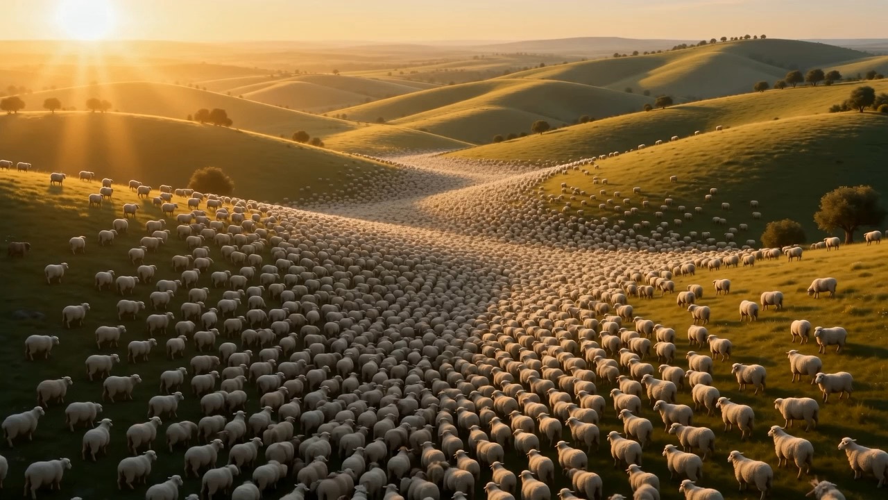 Sheep filling a whole valley to the horizon