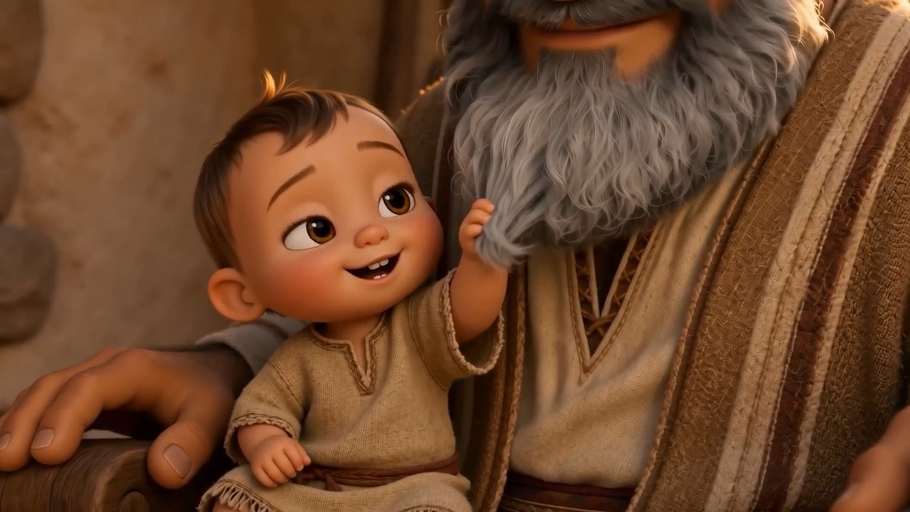 A grandchild on his knee, both of them laughing