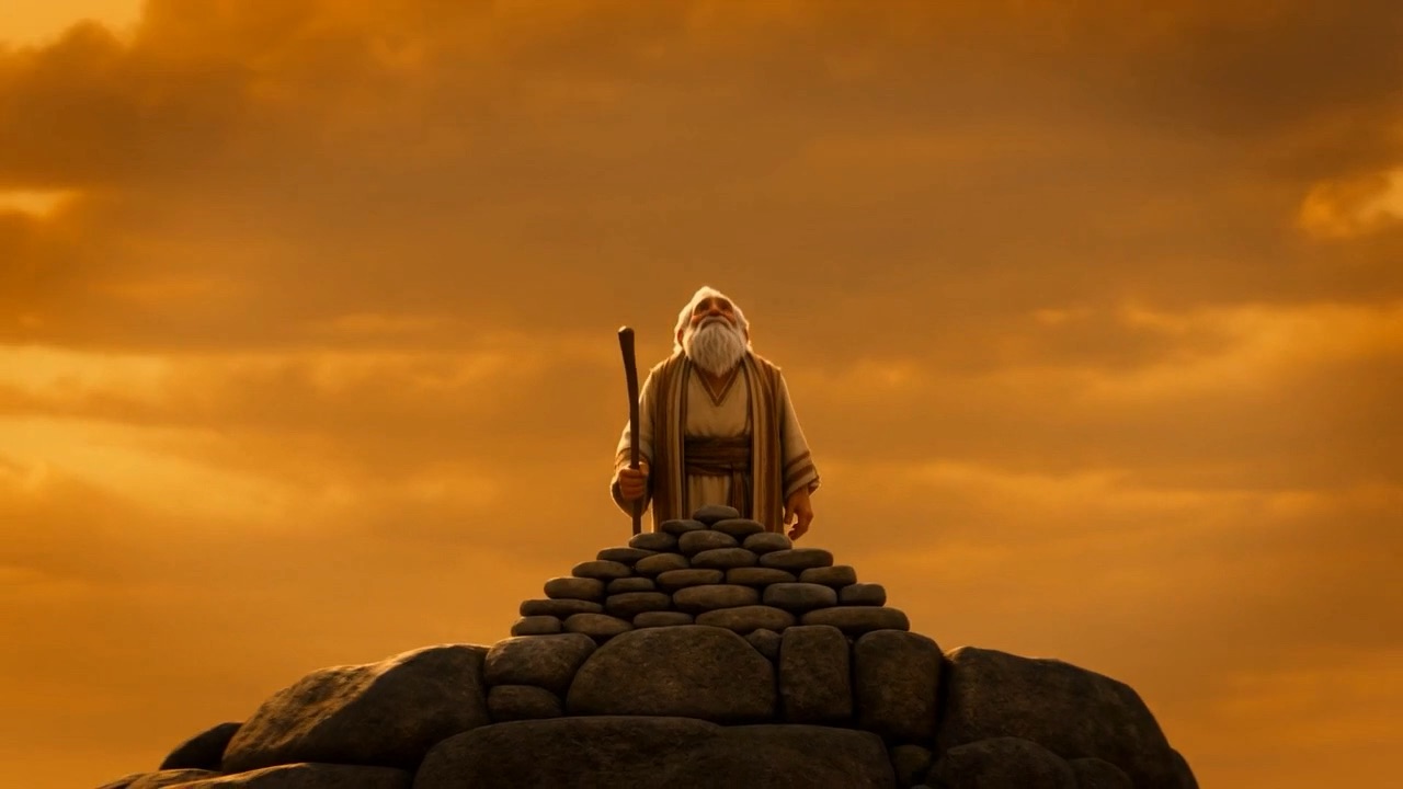 He stands on the hilltop in gold cloud
