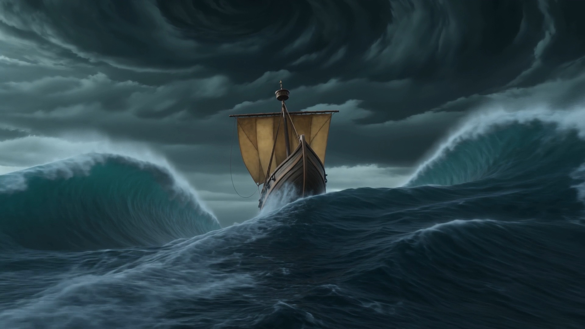 The bow buries into the next sea