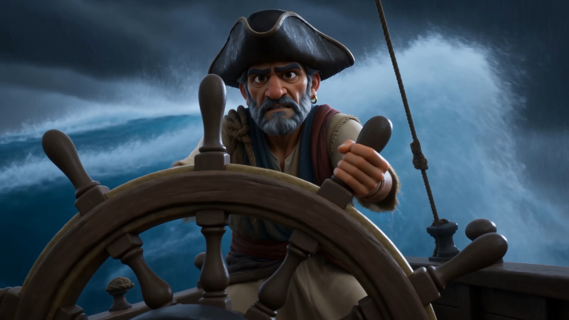 The captain fights the wheel