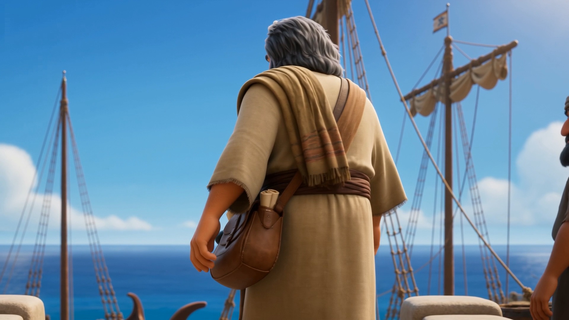Jonah faces the masts and the open sea