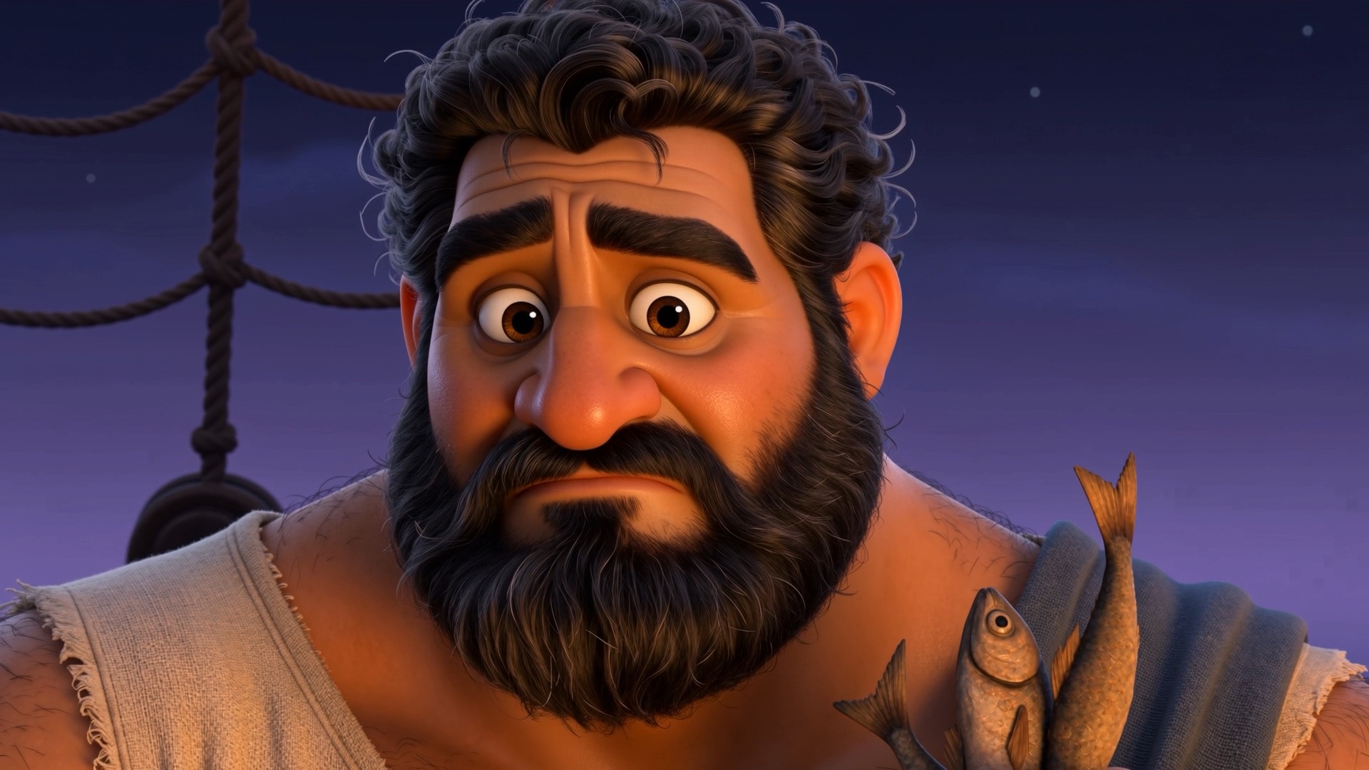 The big sailor grins at the story
