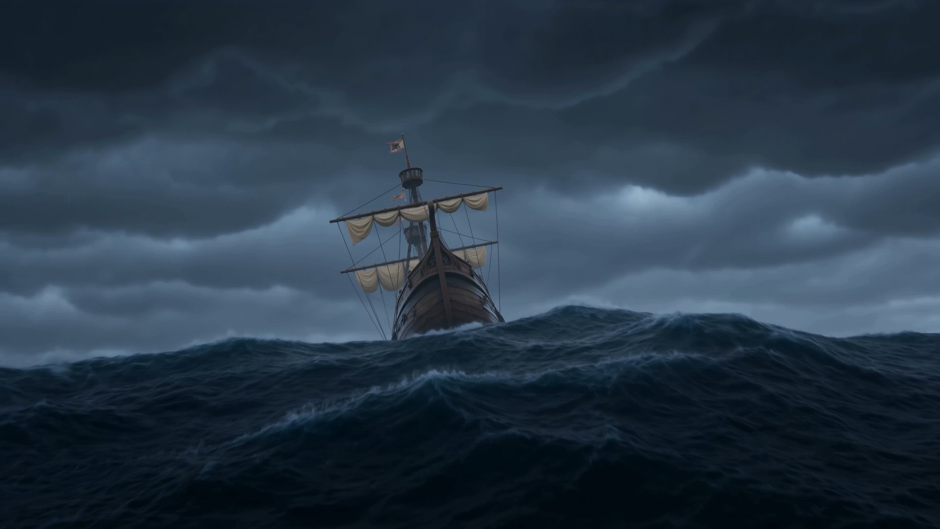 The ship small among the marching seas