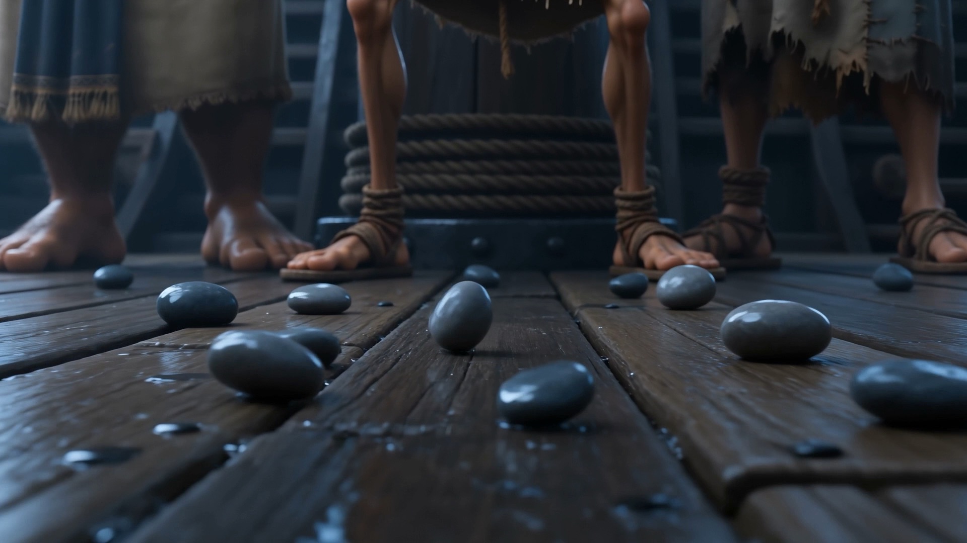 The lots lie scattered between their feet