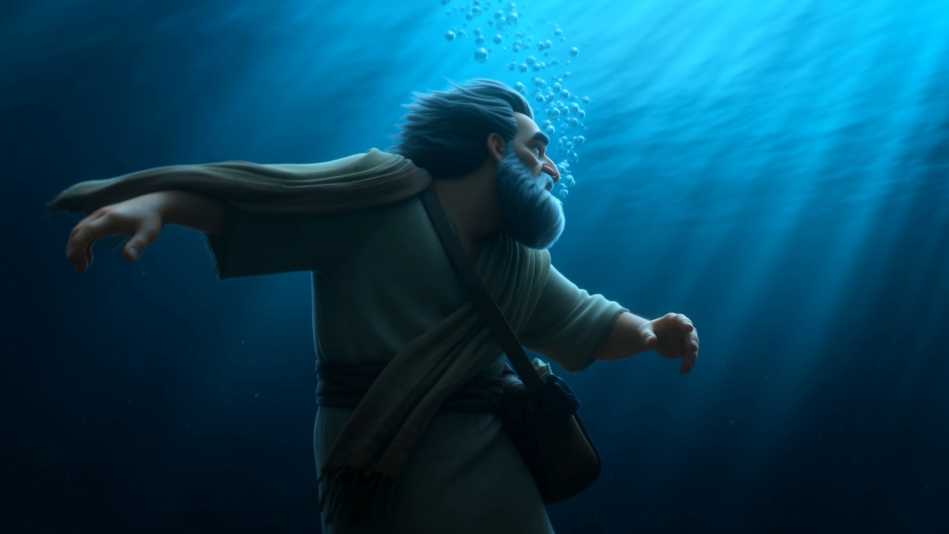 Jonah sinks with his satchel trailing