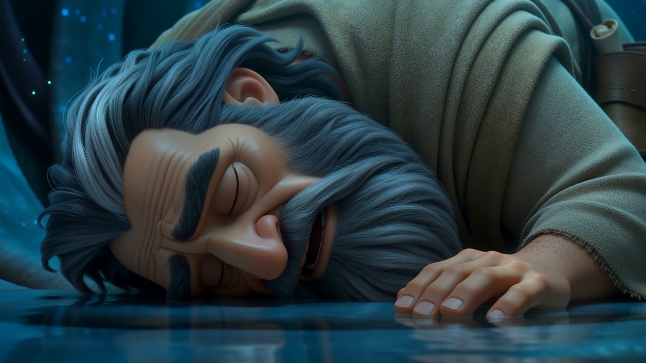 And then his face is in the water