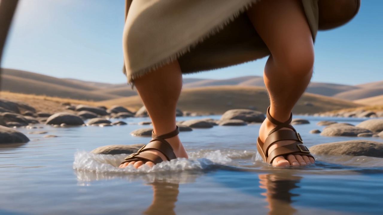 He wades the shallow crossings