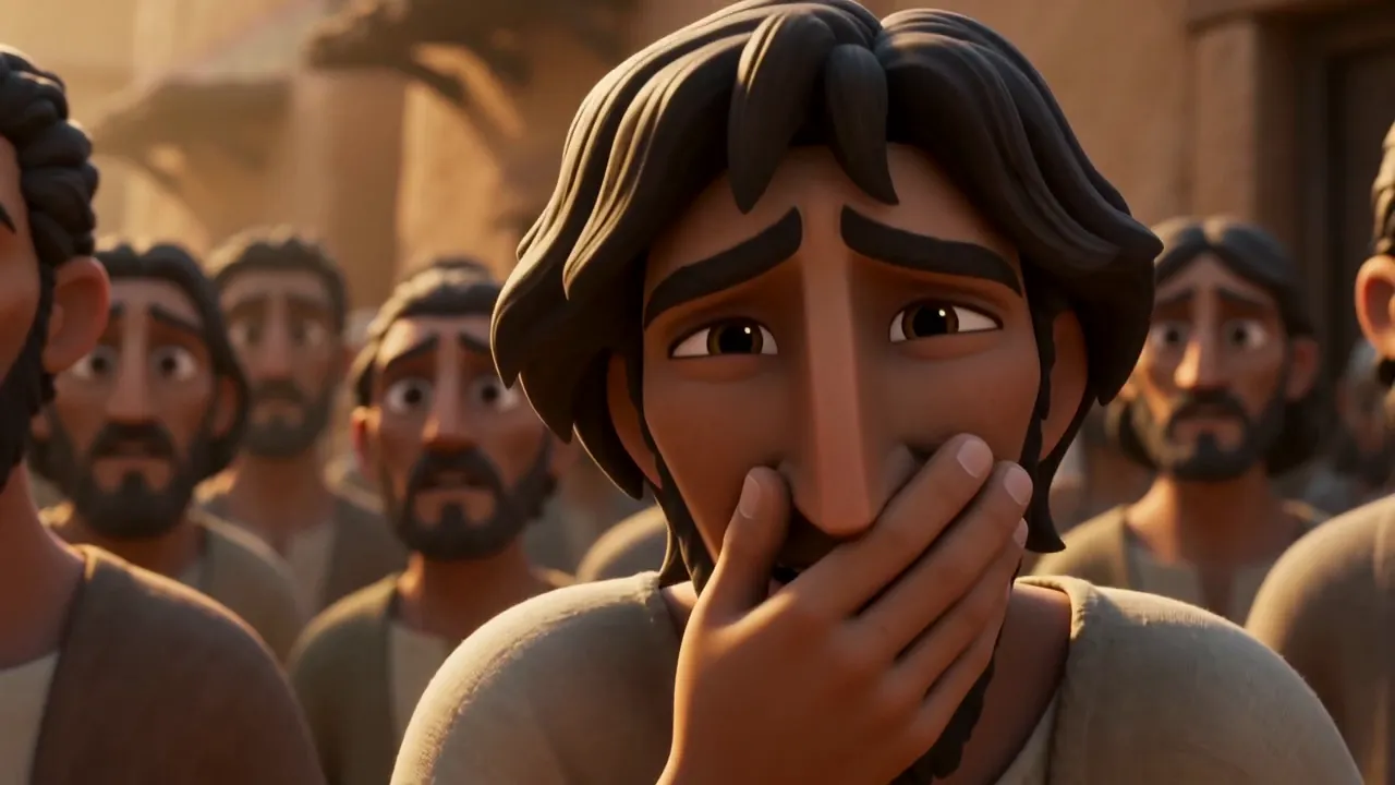 A man of Nineveh puts his hand over his mouth, and cannot speak
