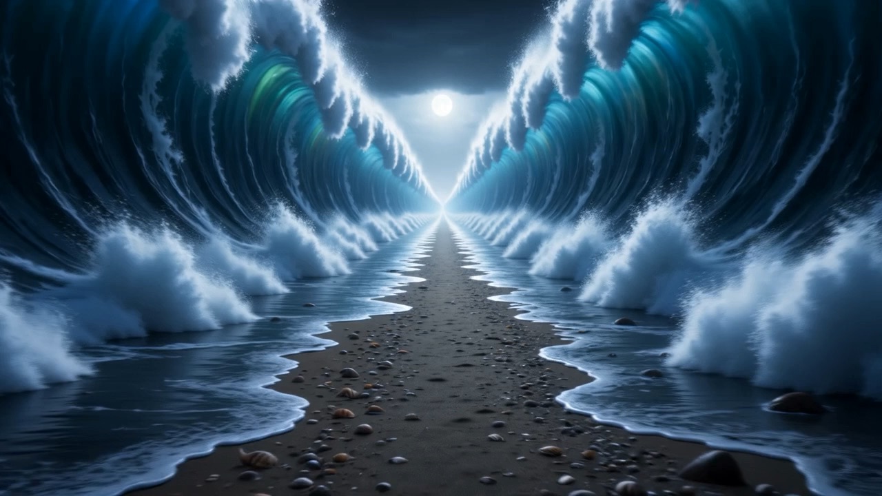 A dry road, straight through the middle of a sea
