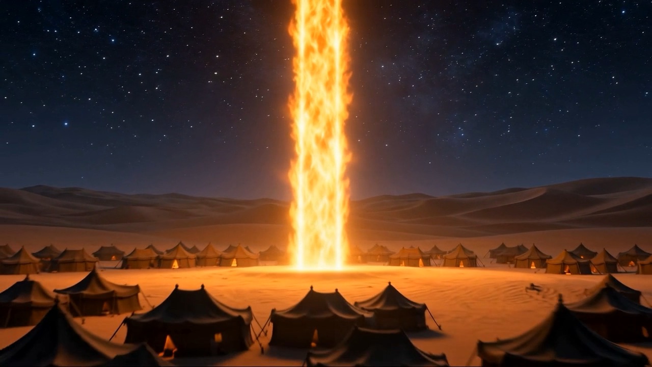 The pillar burning above a camp of black tents