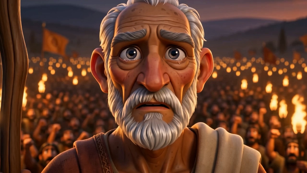 Close on his face — he is very old