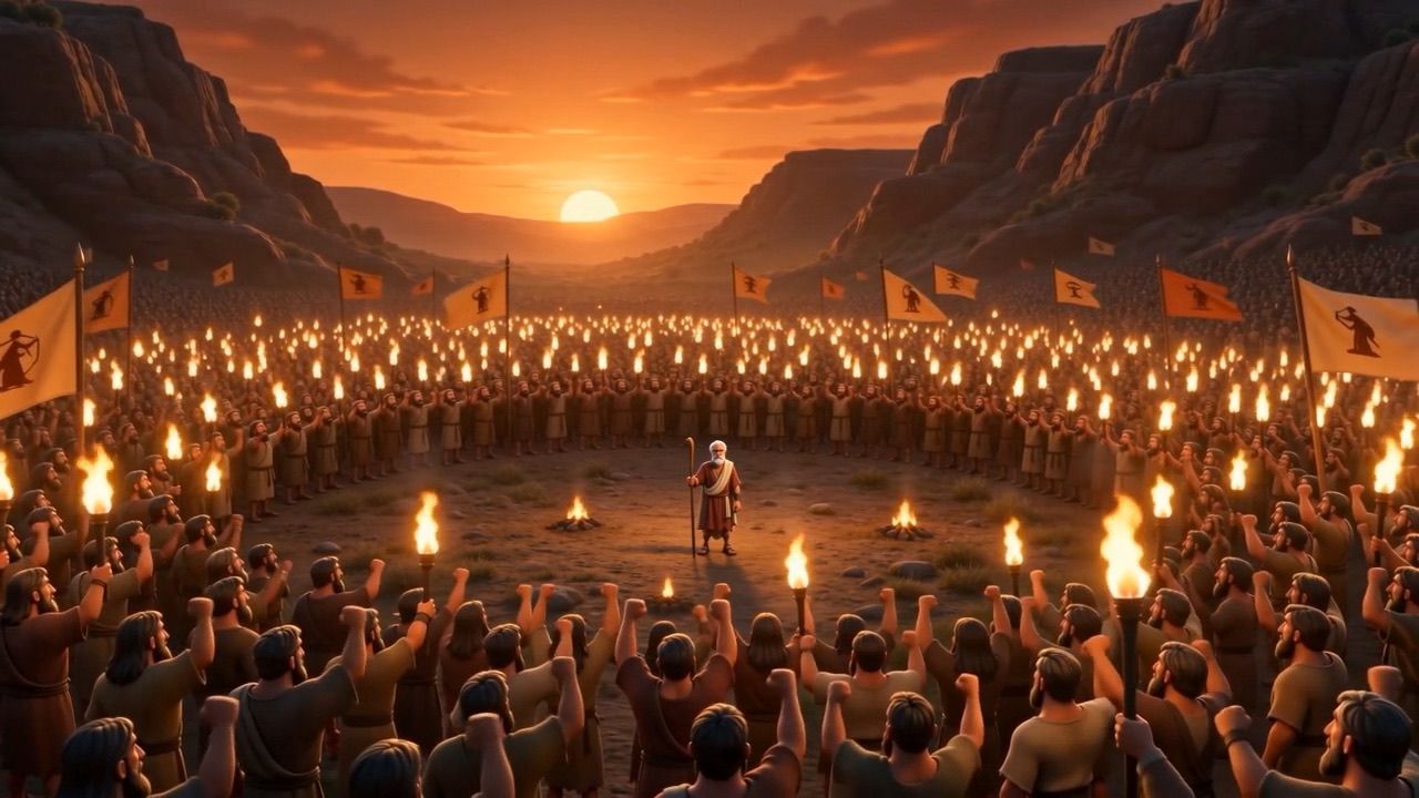 Thousands of raised torches answering him