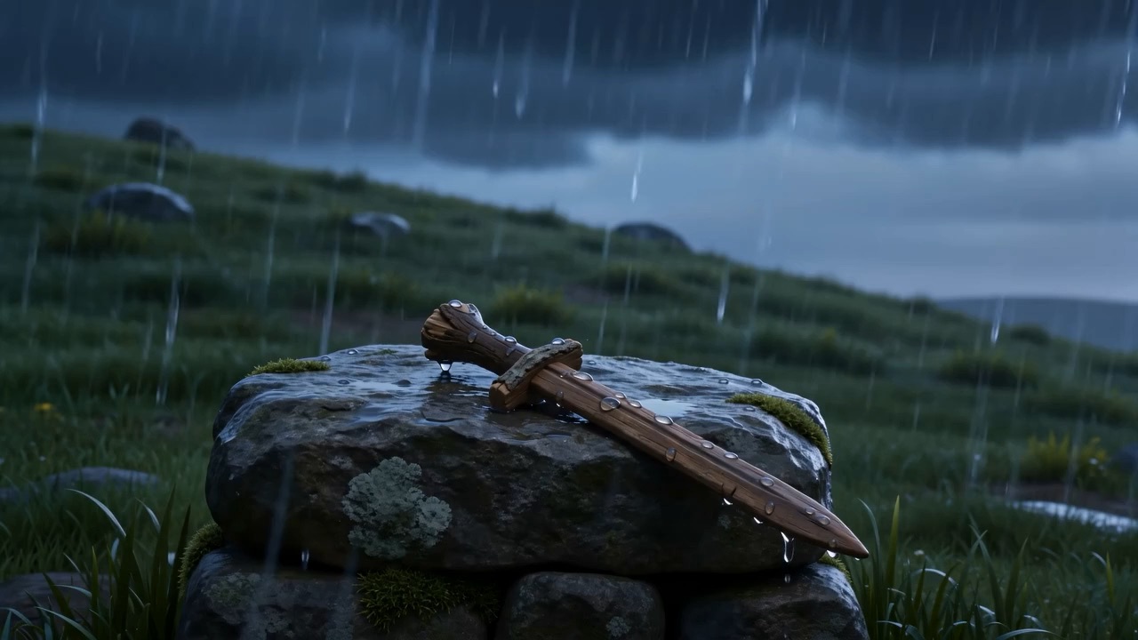 The sword left alone on the grave marker
