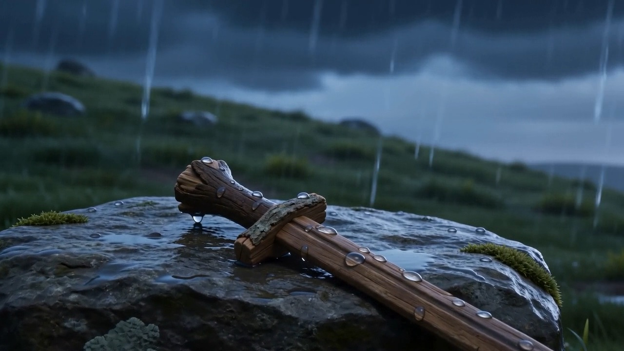 Rain pooling on the stone