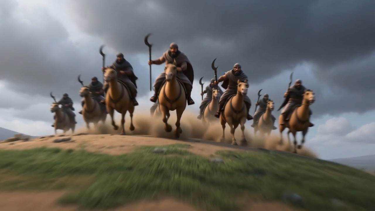 Riders come over the hill