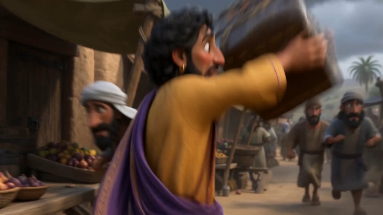 A man throws himself in front of a stall