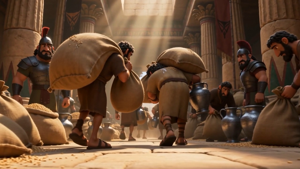 Israelite men bent double under the tribute