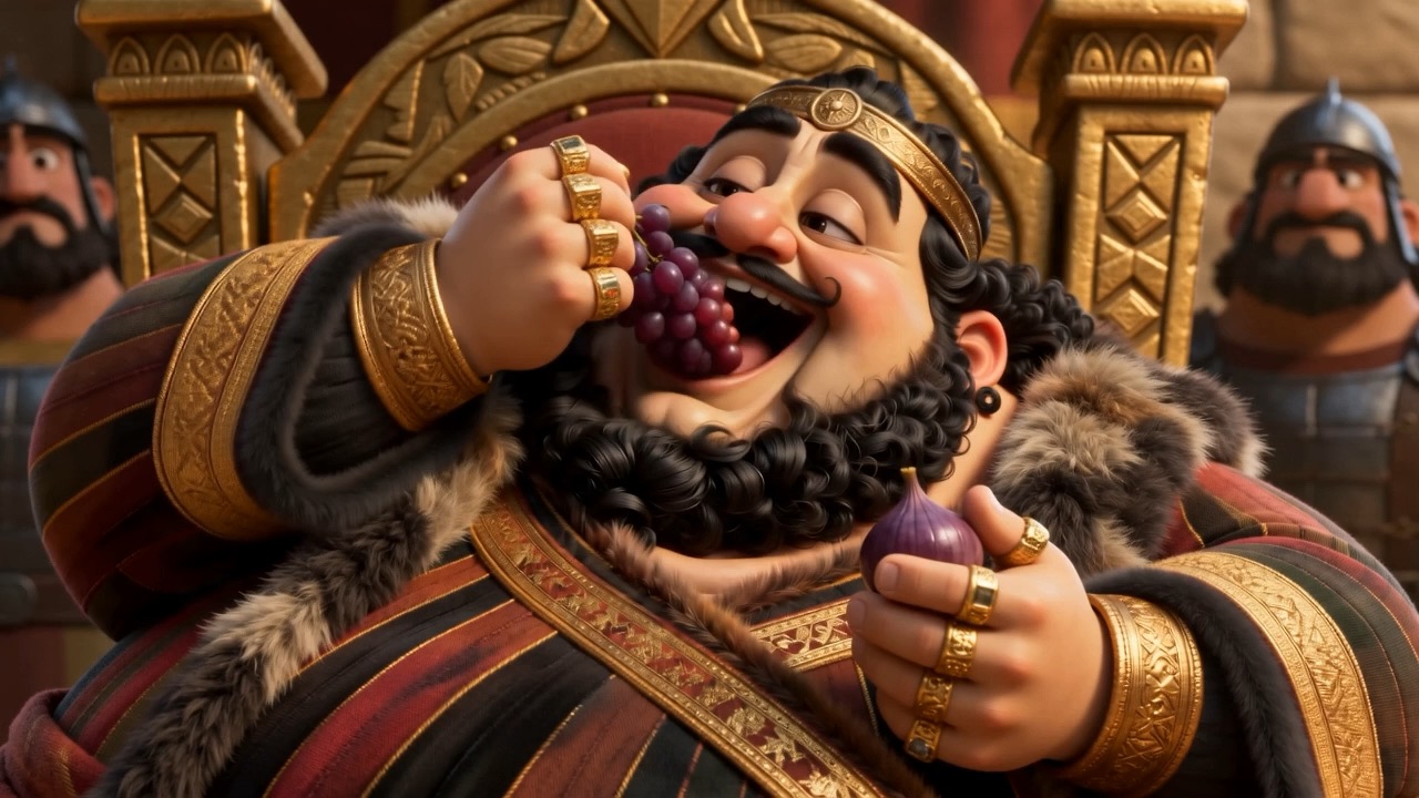 A very large king eating grapes off the bunch