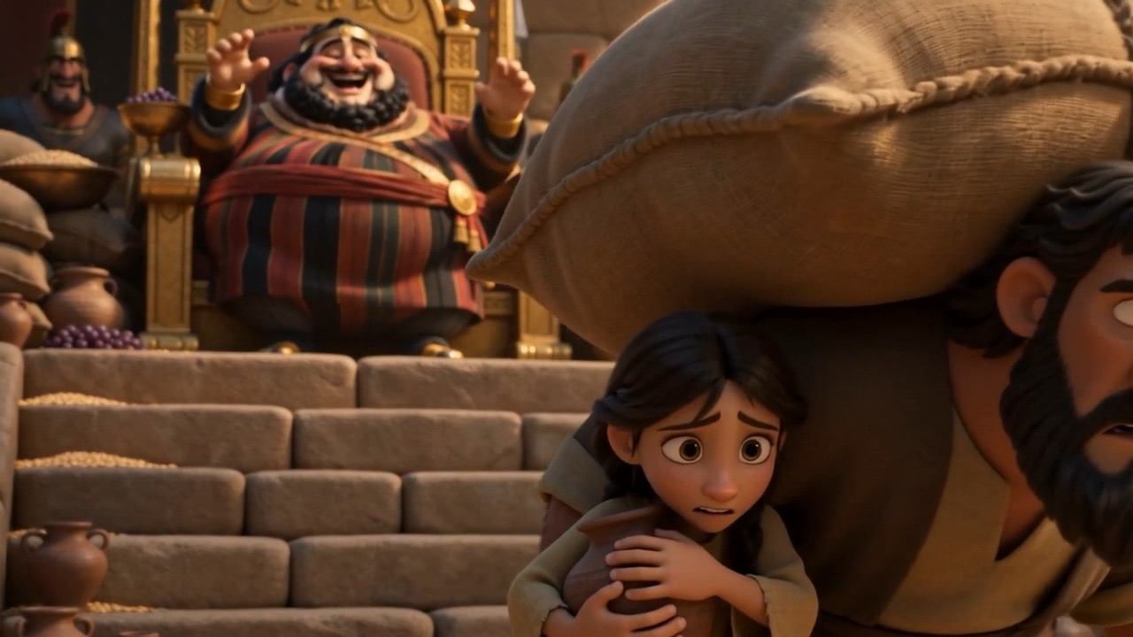 A child's face at the edge of the pile