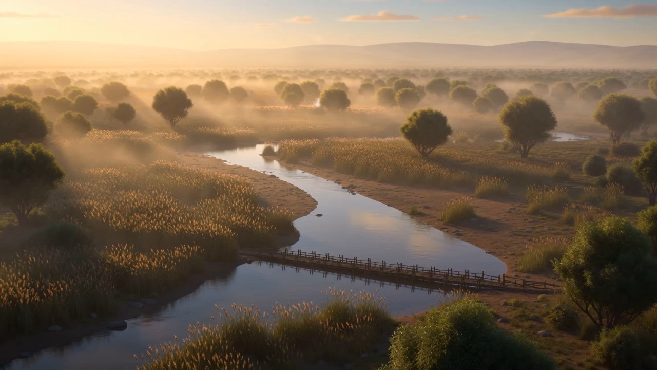 The fords of the Jordan in the morning mist