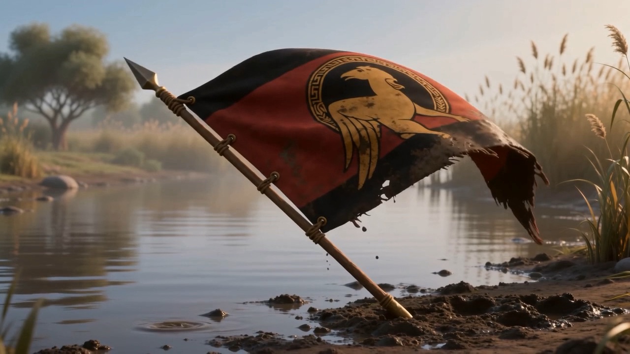 A Moabite banner going down into the water