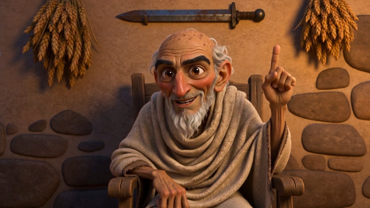 He raises one finger, mid-story