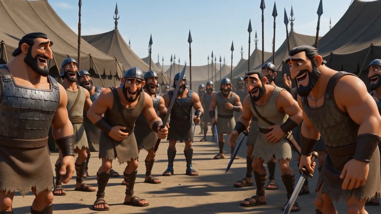 Ranks of men between the tent lines