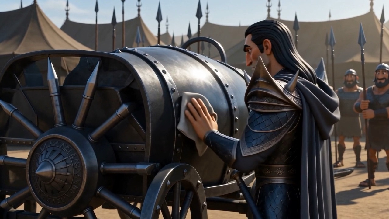 Sisera runs a hand over the iron plating