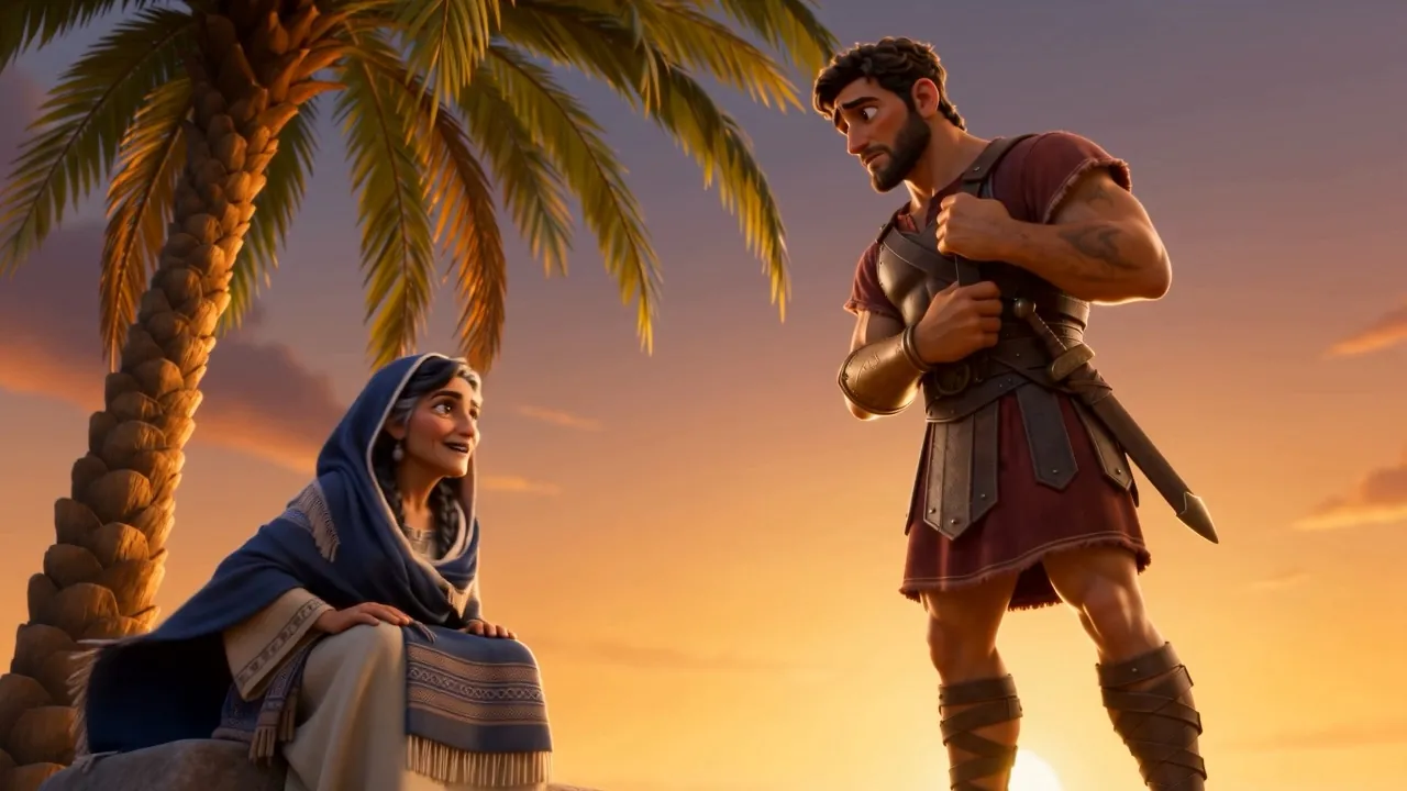 Barak, armored, listening to a woman give him orders