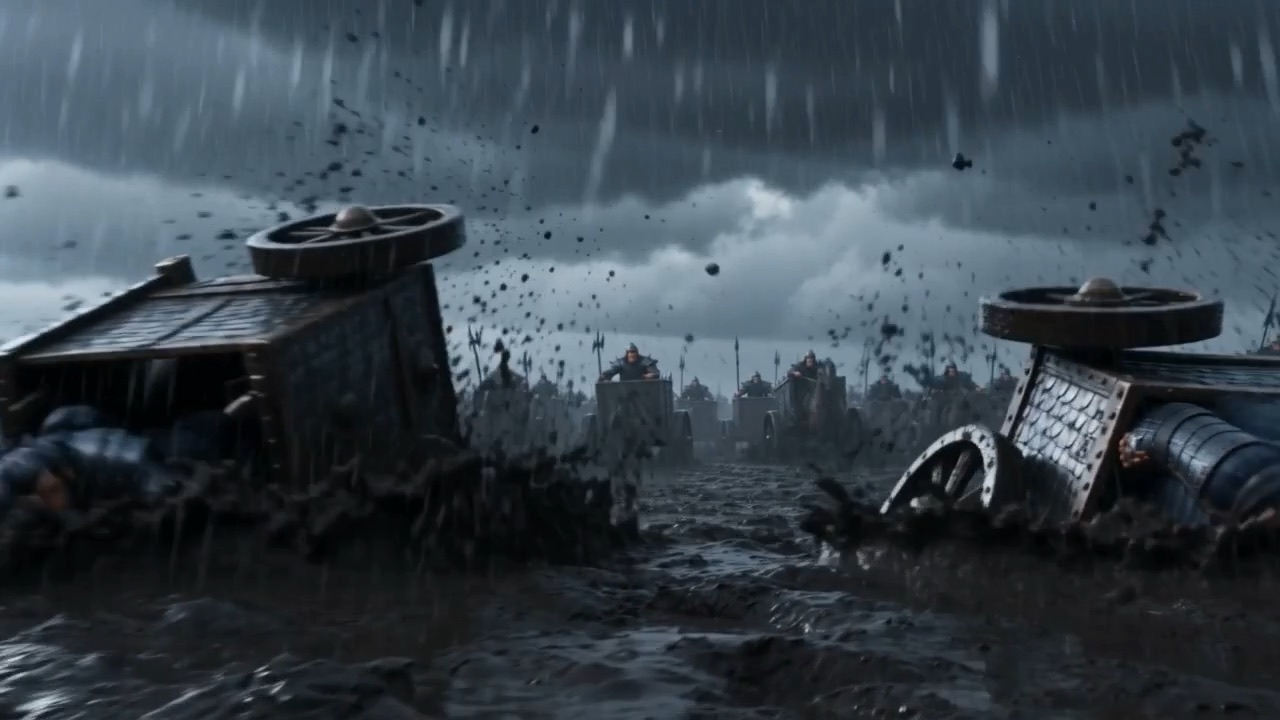 Chariots slewing sideways in the mud