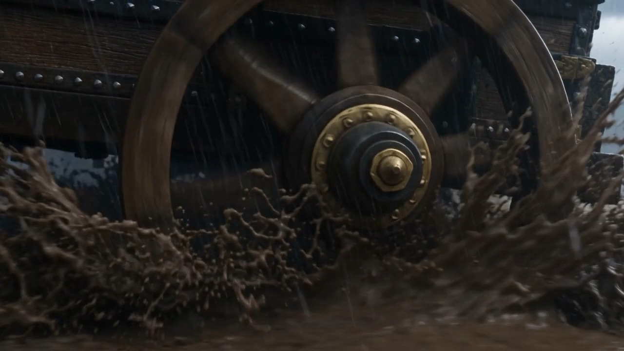 A wheel spinning uselessly, sunk to the hub
