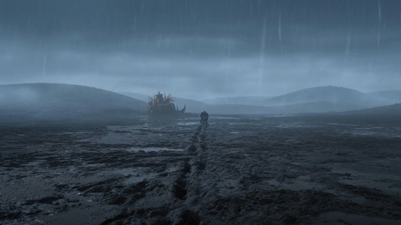 One man alone on a plain full of wreckage