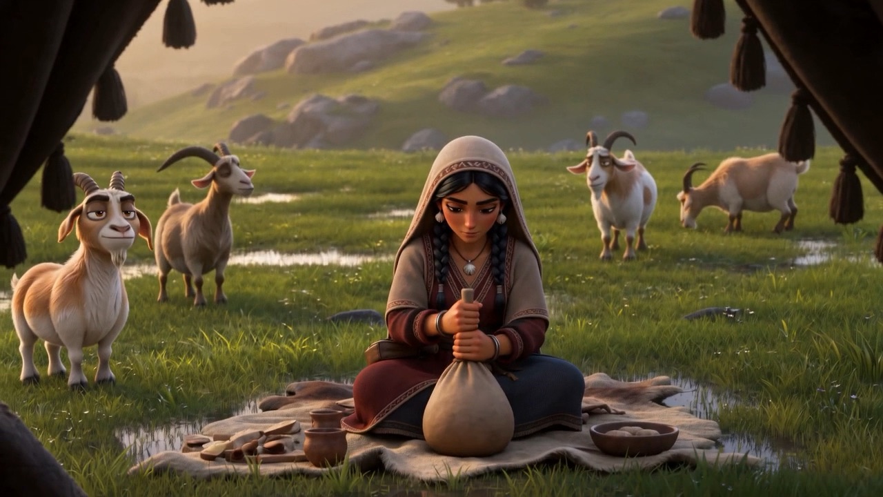 A woman working alone outside it