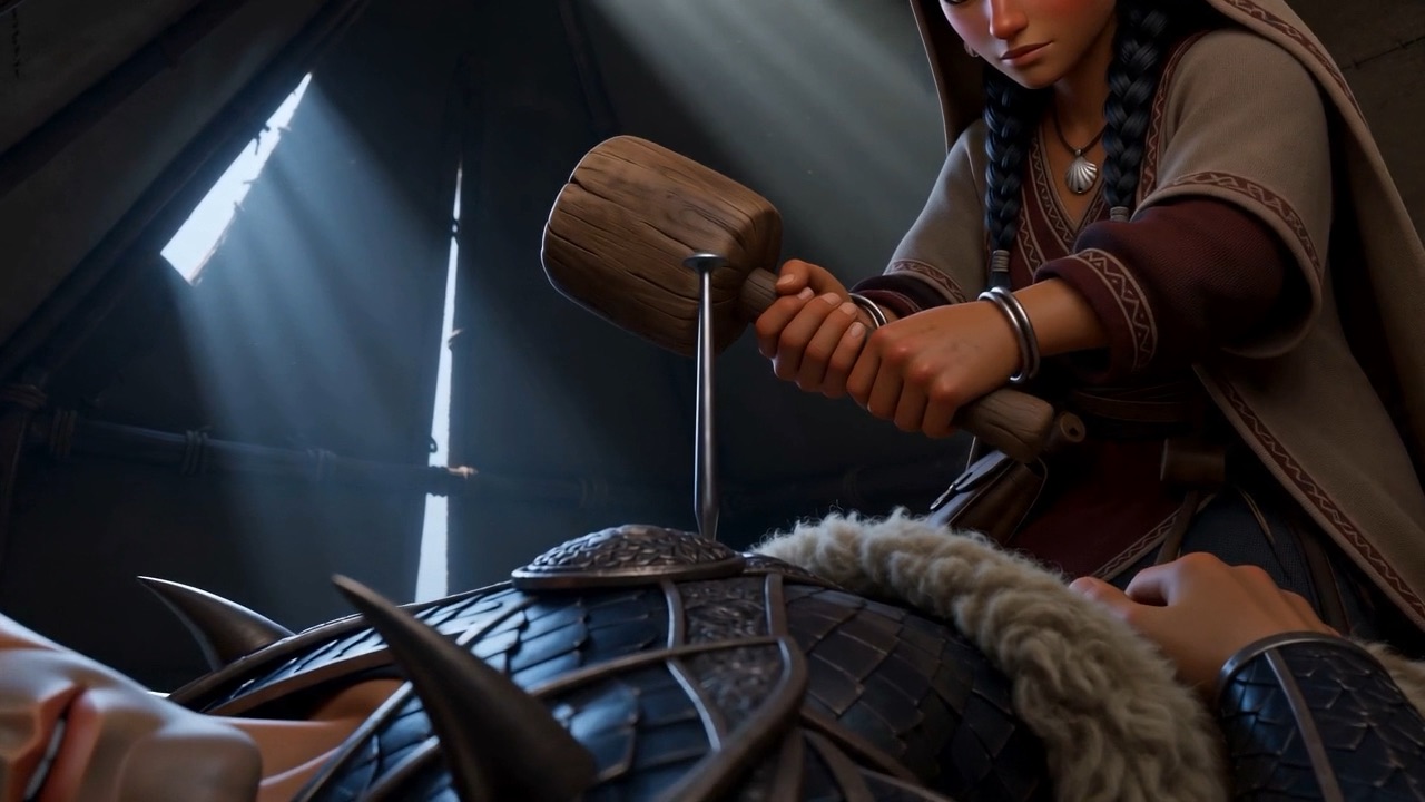 The mallet at the top of its arc