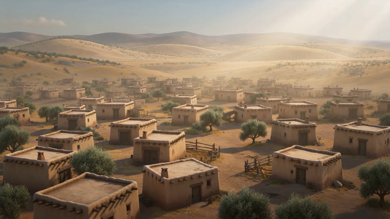 A village at first light with nobody in the street