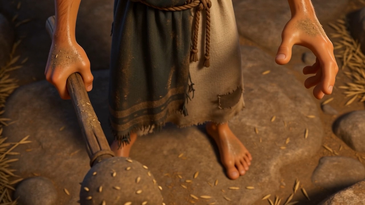 Bare feet and a staff on the stone