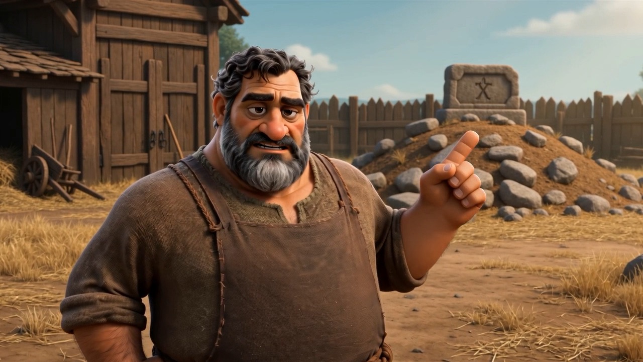 The old man raises one finger and answers them