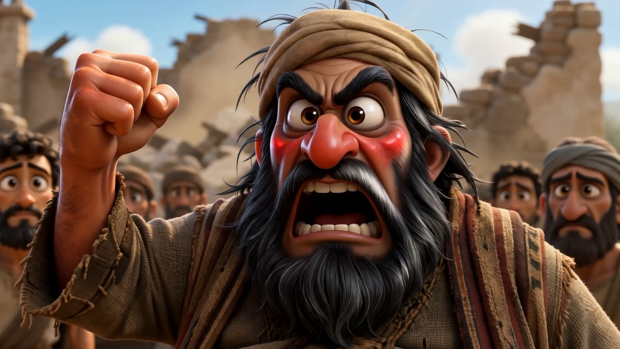 A furious man shouting, fist raised